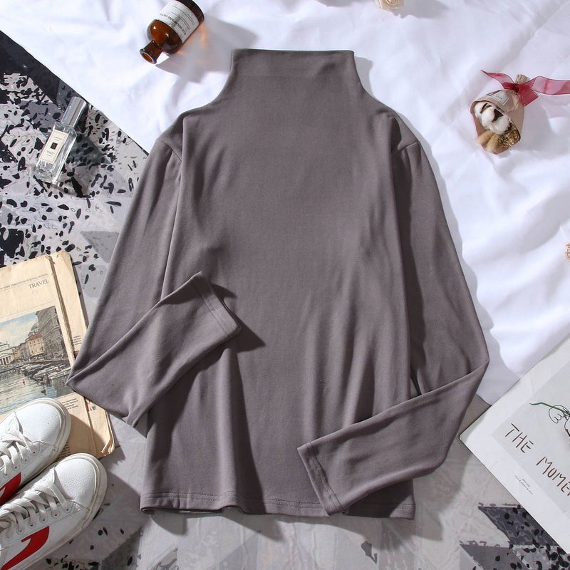 Women'S Long-Sleeved T-Shirt, High-Neck Versatile Inner Wear, Short-Sleeved Solid Color Clothing, Slim-Fit Style - Image 1