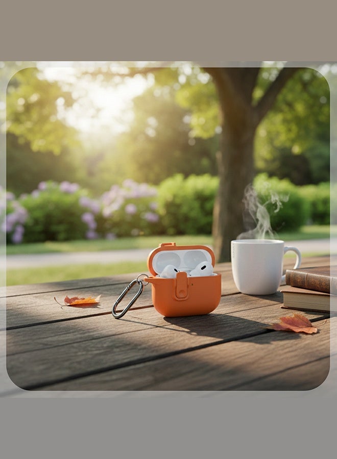 CATANES Leather Case for AirPods Pro 3 - with Secure Snap Lid and Keychain Loop - Orange - Image 3