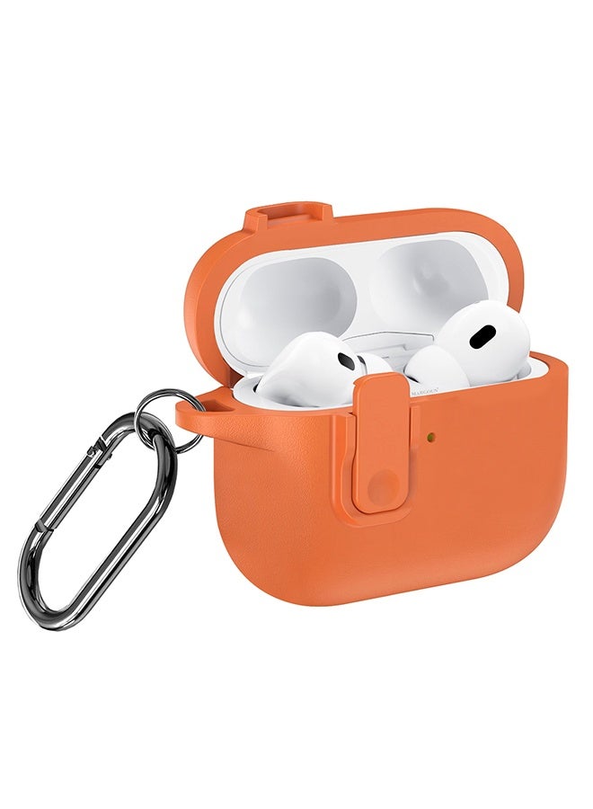 CATANES Leather Case for AirPods Pro 3 - with Secure Snap Lid and Keychain Loop - Orange - Image 1
