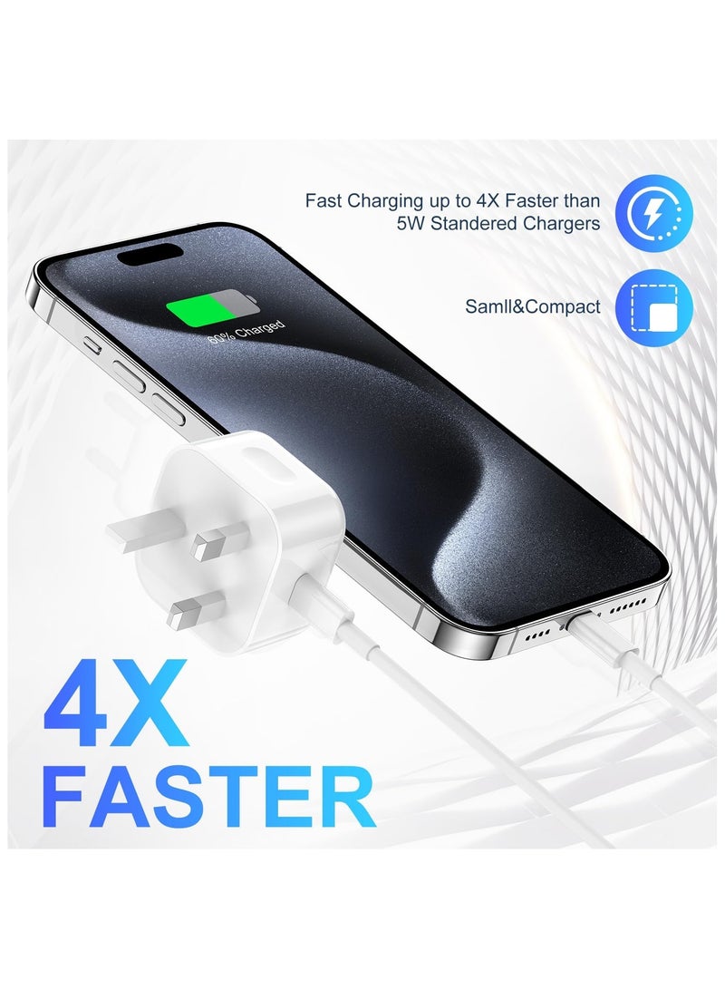 Compatible With iPhone 16 15 Charger Plug and Cable, 20W USB C Plug Fast Charging with USB C to USB C Cable 1M, USB C Plug Charger Adapter with Lead for iPhone 16 15 Pro Max/16 15Pro/, iPad Pro/Air  - Image 2