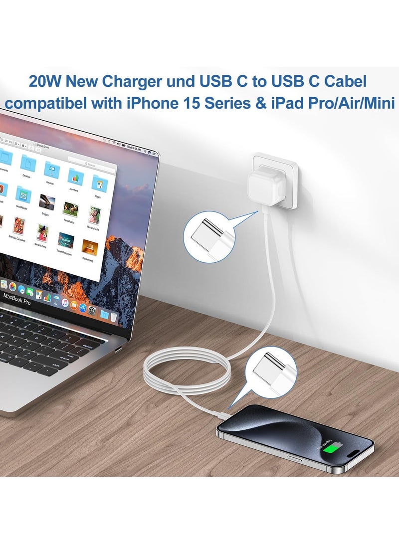 Compatible With iPhone 16 15 Charger Plug and Cable, 20W USB C Plug Fast Charging with USB C to USB C Cable 1M, USB C Plug Charger Adapter with Lead for iPhone 16 15 Pro Max/16 15Pro/, iPad Pro/Air  - Image 3
