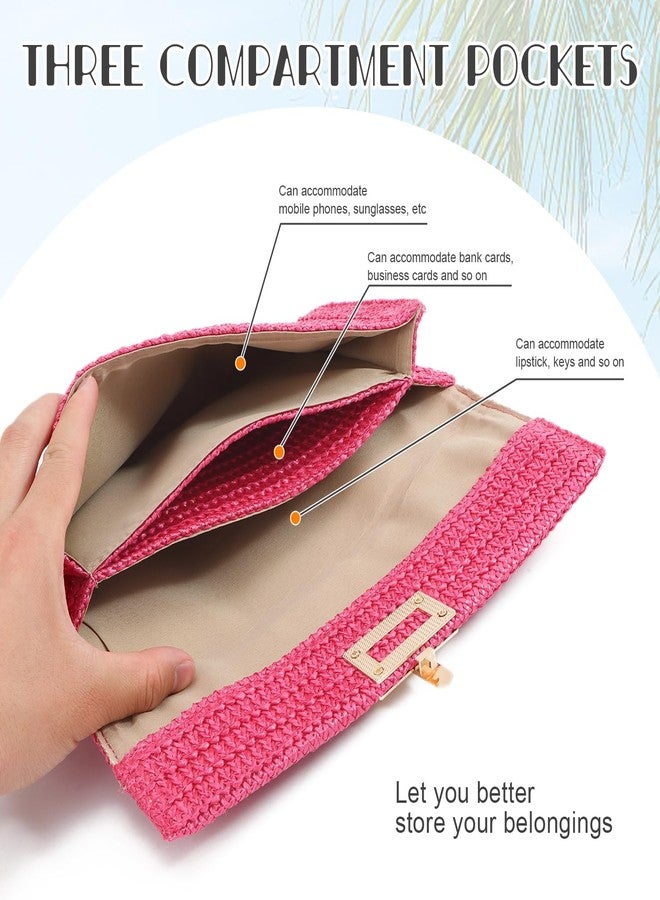 KUANG! Straw Clutch Purse for Women Beach Woven Bag Envelope Evening Clutch Straw Handbag - Image 4