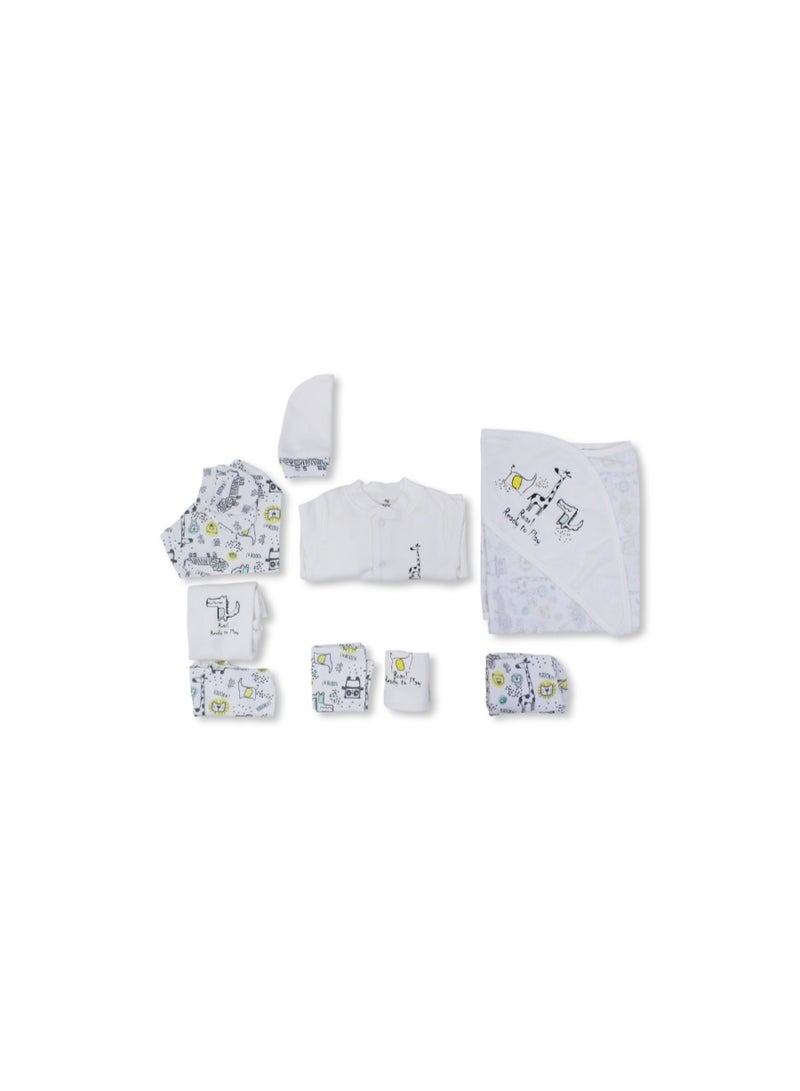 Berceau Baby Boys Cotton Gift Clothes Box Off-White with Animals Print - Image 3