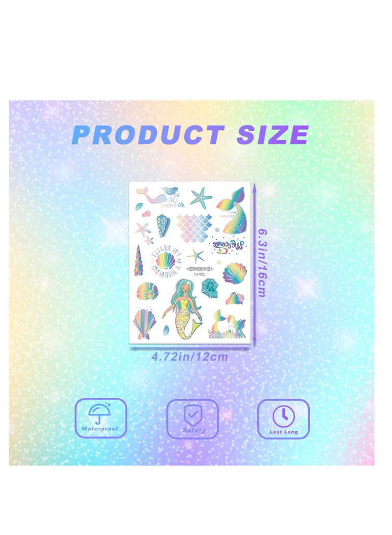 SYOSI Mermaid Temporary Tattoos, for Women Girl Kids, 12sheets Animal Ocean Fake Tattoo Stickers Waterproof, Face Tattoos Stickers Beach Art for Party Birthday Favors Supplies Decorations Gifts  - Image 3