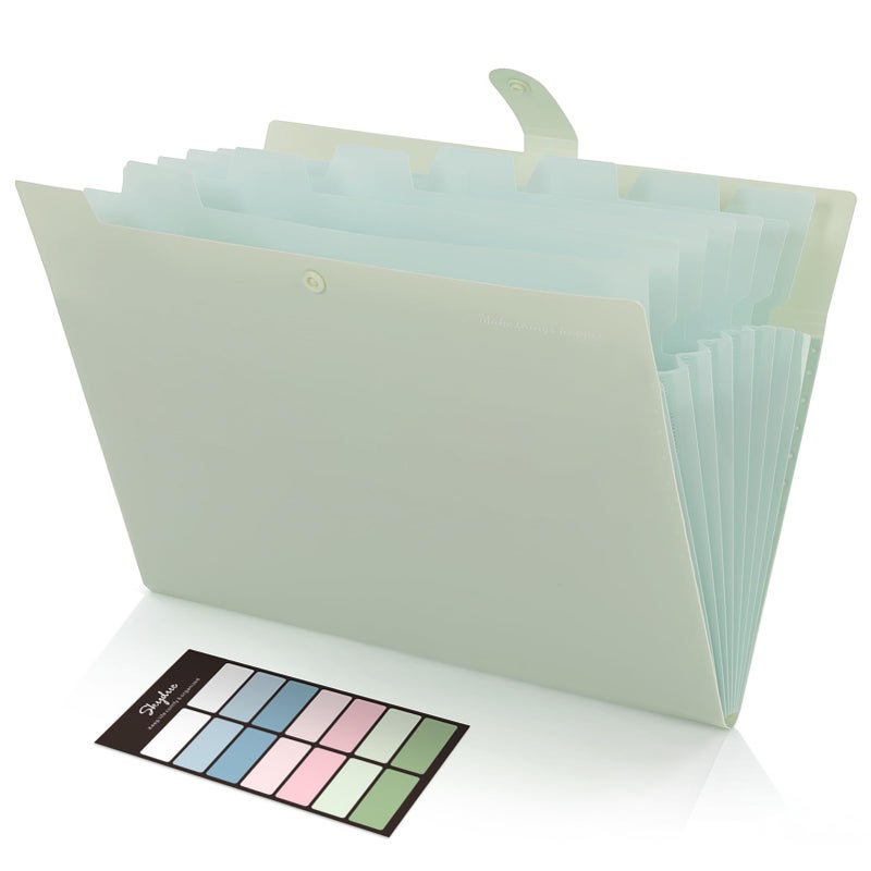 SKYDUE Expanding File Organizer with 8 Pockets, Accordion File Folders with Labels, Portable Document Paper Bill Receipt Organizer, Home College School Office Supplies, Letter Size,Light Green - Image 1