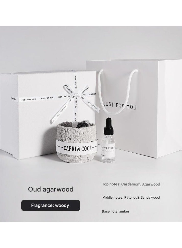 كابري كوول مجموعة واحدة من علبة هدايا موزع الزيوت العطرية العطرية بدون لهب من الكريستال الطبيعي، علبة هدايا من حجر الكريستال العطري طويل الأمد للديكور المنزلي، هدية للديكور المنزلي، علبة هدايا من سلسلة العطور المنزلية (عود العود) - Image 1