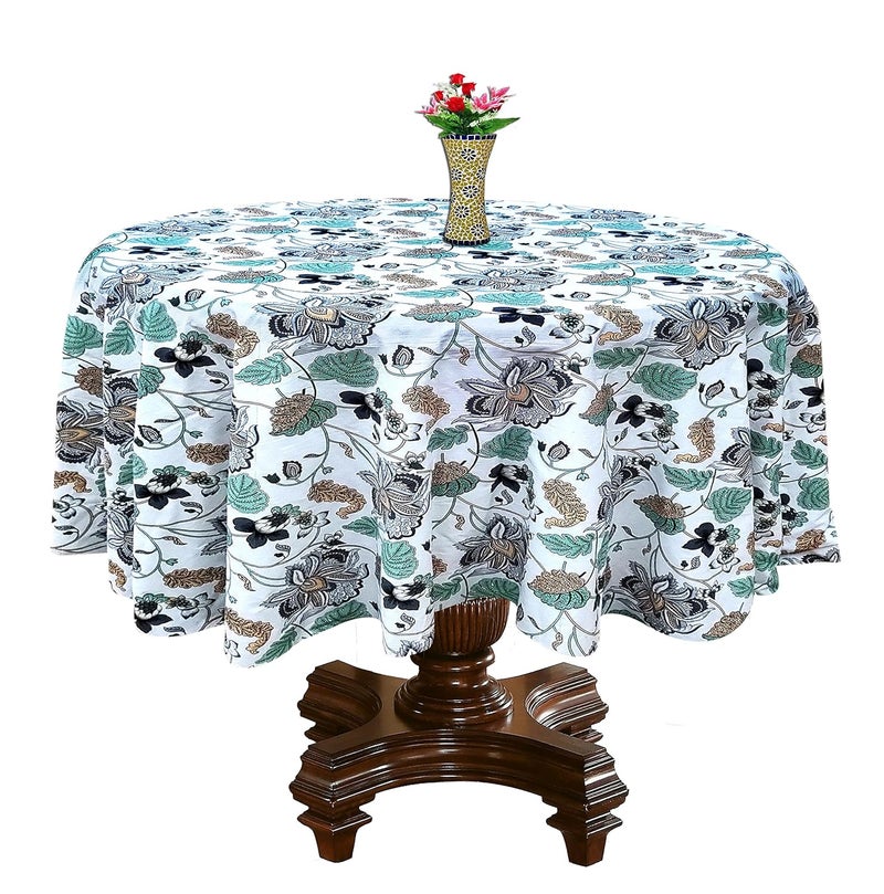 RHF 100 Cotton Round Tablecloth for Kitchen Dining Table Cover Tabletop Decoration Parties Weddings Round 90 Inch Diameter 90 Inch GrayGreenYellow