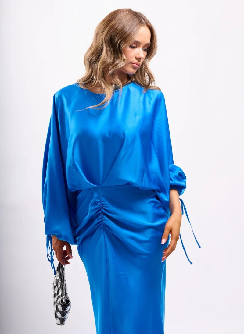 Faia royal blue Blue Satin Maxi Dress with Balloon Sleeves for Women | Best Price UAE