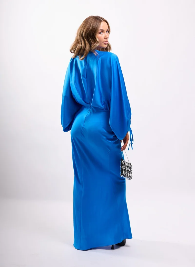 Faia royal blue Blue Satin Maxi Dress with Balloon Sleeves for Women | Best Price UAE