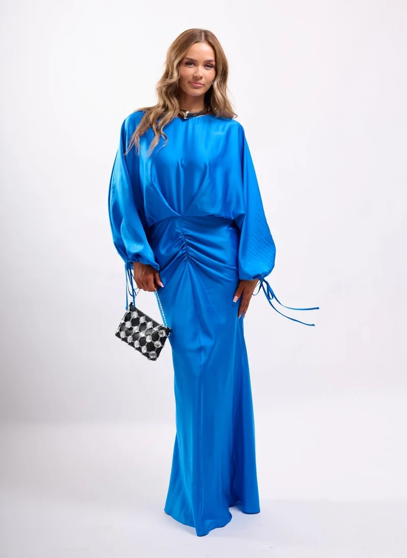 Faia royal blue Blue Satin Maxi Dress with Balloon Sleeves for Women | Best Price UAE