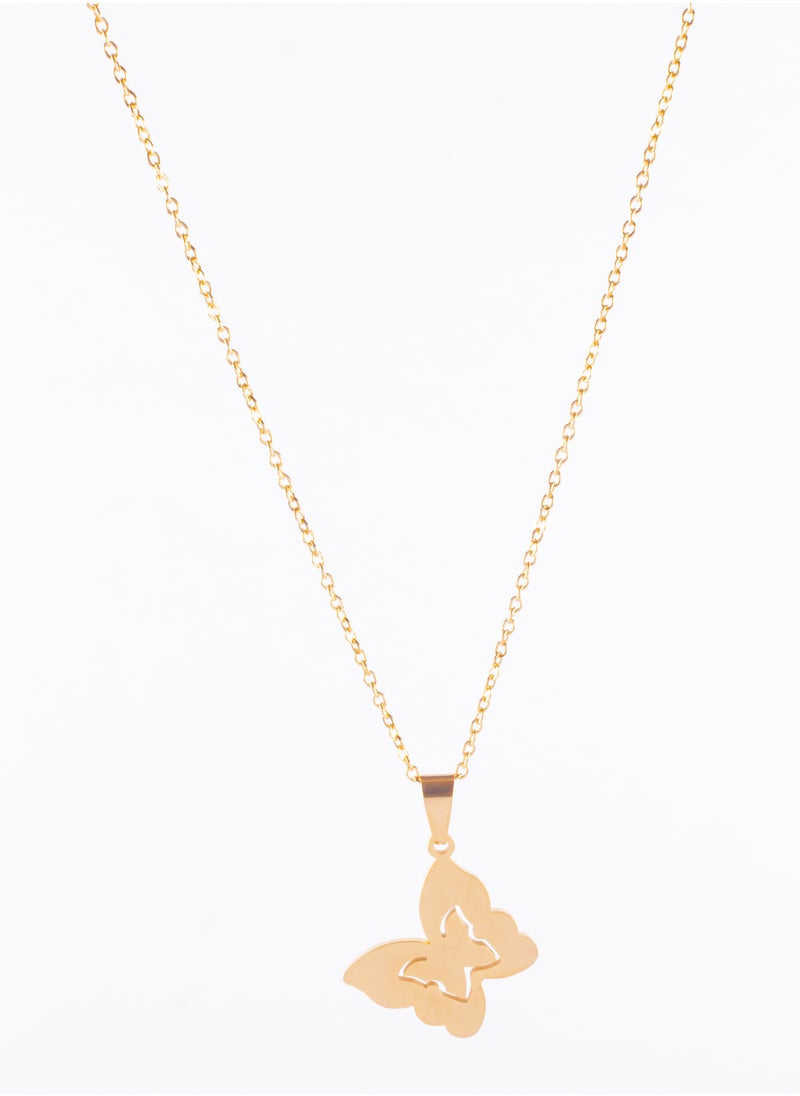 The Black Pearl Accessories - Stainless Steel Necklace Gold with Butterfly Pendant - Image 1