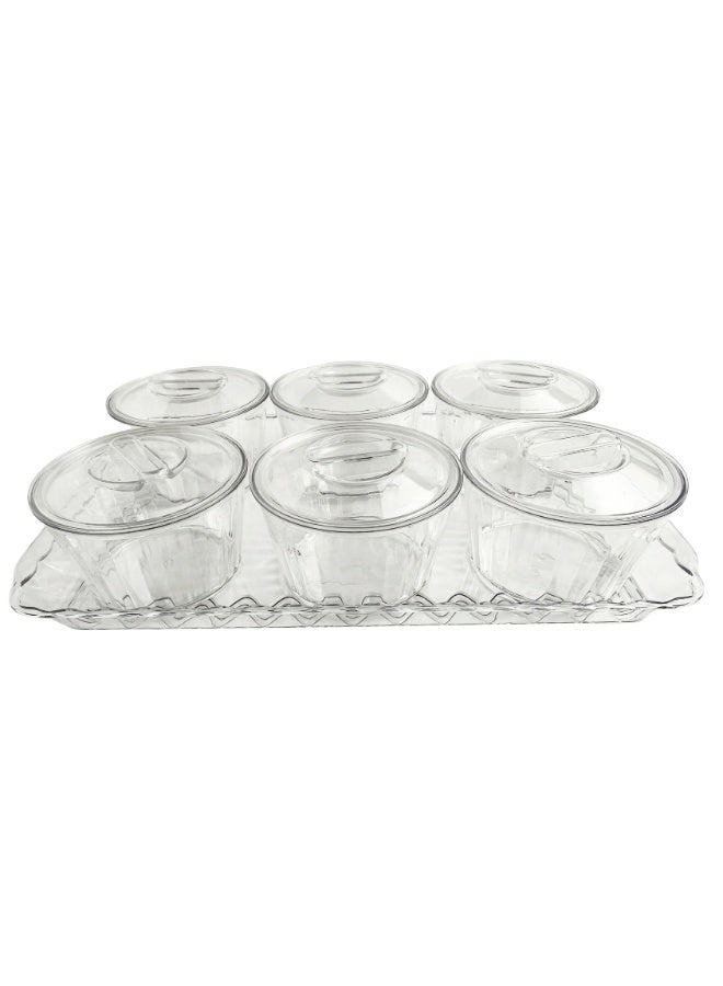 SOBHYS Acrylic 6-Bowl Hosting Set with Clear Lids & Serving Tray – Premium Snack Display for Dates, Nuts, Sweets & Condiments – Elegant Family & Majlis Serving Design - SOBHYS - Image 1