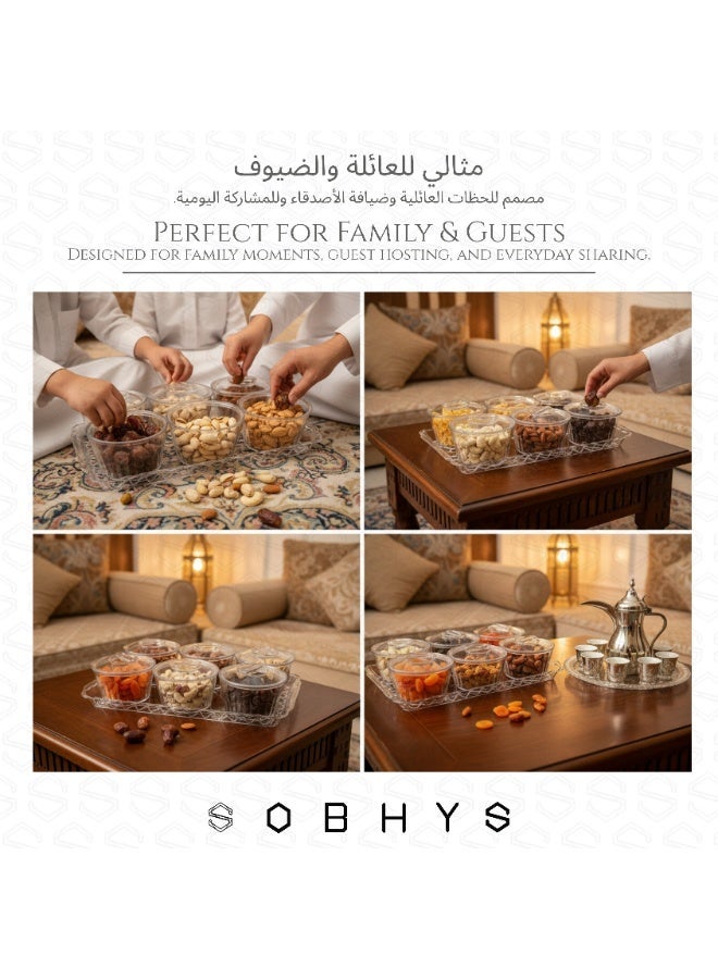 SOBHYS Acrylic 6-Bowl Hosting Set with Clear Lids & Serving Tray – Premium Snack Display for Dates, Nuts, Sweets & Condiments – Elegant Family & Majlis Serving Design - SOBHYS - Image 4