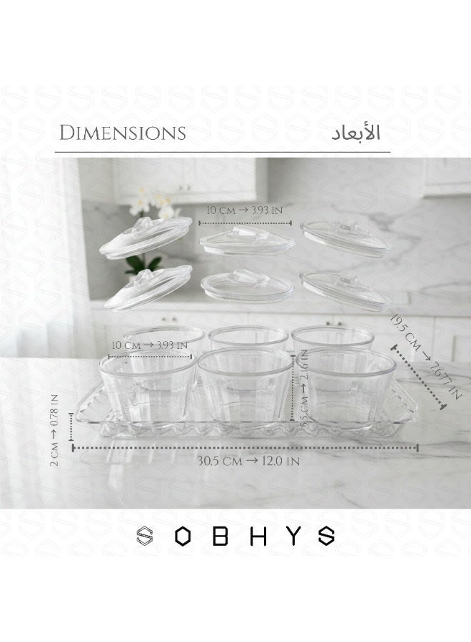 SOBHYS Acrylic 6-Bowl Hosting Set with Clear Lids & Serving Tray – Premium Snack Display for Dates, Nuts, Sweets & Condiments – Elegant Family & Majlis Serving Design - SOBHYS - Image 2
