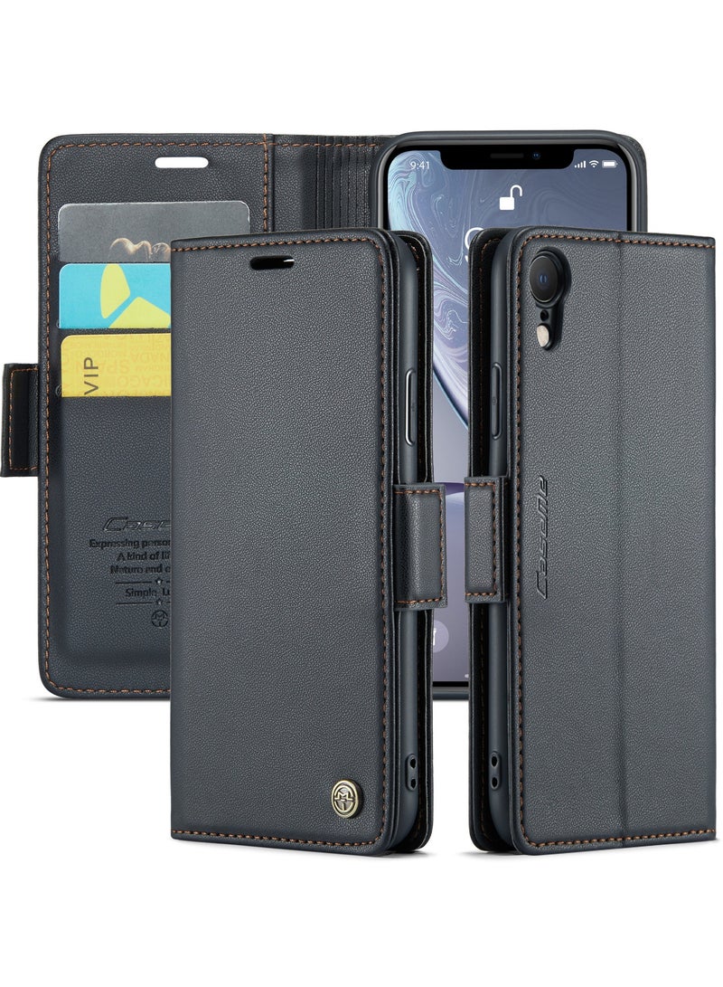 Flip Wallet Case for Apple iPhone XR, Leather Magnetic Attachment Flip Case Black  - Image 1