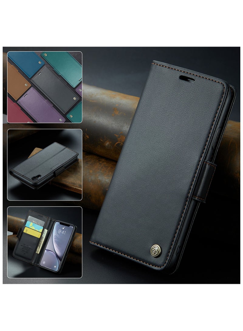 Flip Wallet Case for Apple iPhone XR, Leather Magnetic Attachment Flip Case Black  - Image 4
