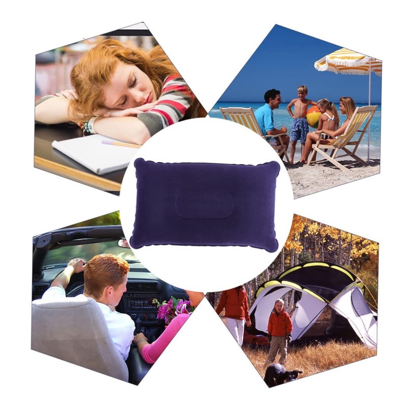 2 Pack Portable Inflatable Neck Pillow Flocking PVC for Travel Camping Car Sleep Support - Image 2