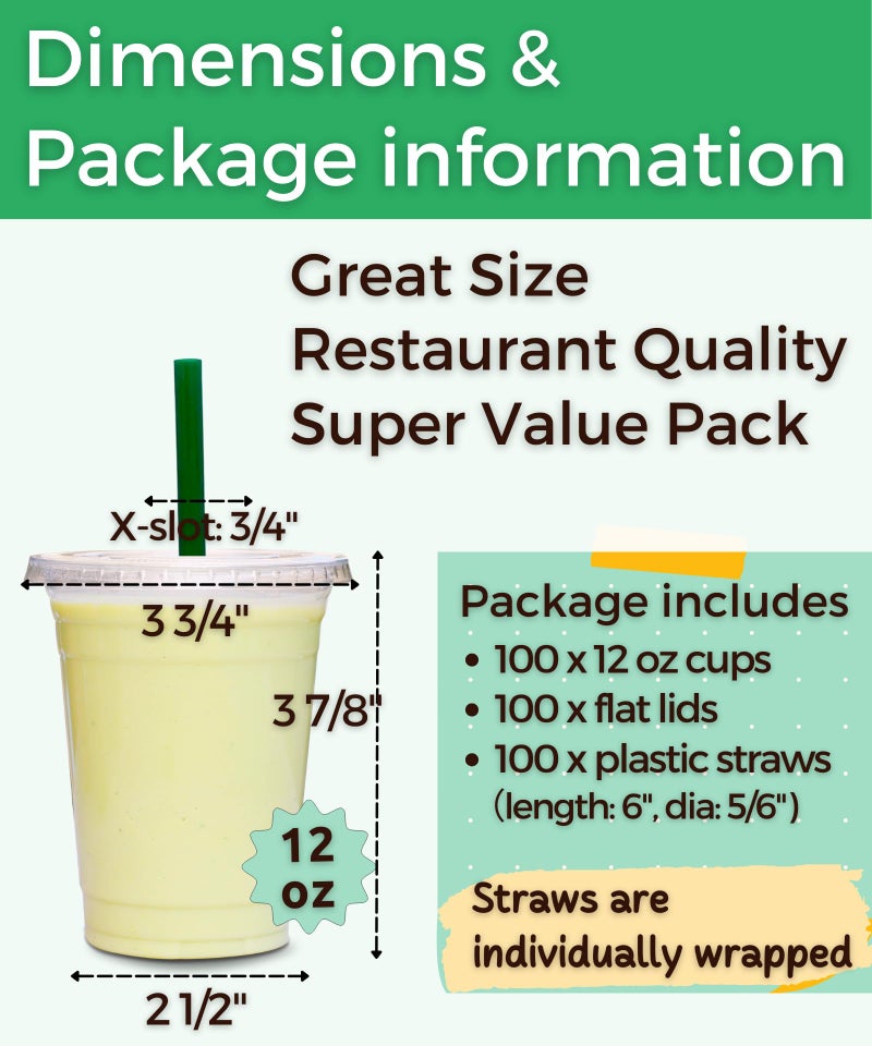 Aatriet [100 Sets] 12 oz Clear Plastic Cups with Lids and STRAWS  Disposable Party Cups for To Go Iced Coffee Cold Drinks  Smoothie  Juice  Parfait  Frappuccino  Milkshake. No Leaking Fruit Cup - Image 1