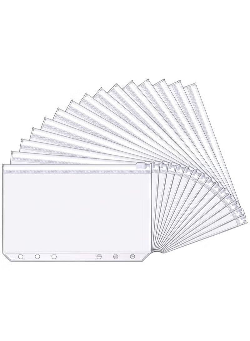 Binder Pockets A6 Size 6 Holes Zipper Folders for 6-Ring Notebook Loose Leaf Bags Waterproof PVC Pouch Document Filing Cash Budget Envelopes 15Pcs - Image 1
