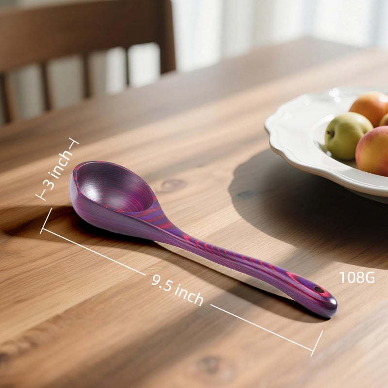 Cokka Praca Pakkawood Deep Soup Ladles with Spout | 9.6 inch Big Soup Ladle for Cooking | Wooden Spoons for Cooking | Wood Kitchen Utensil | Byzantium - Image 3