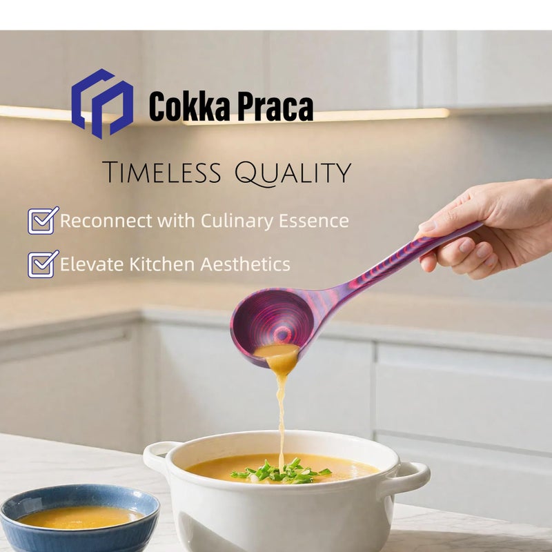 Cokka Praca Pakkawood Deep Soup Ladles with Spout | 9.6 inch Big Soup Ladle for Cooking | Wooden Spoons for Cooking | Wood Kitchen Utensil | Byzantium - Image 2