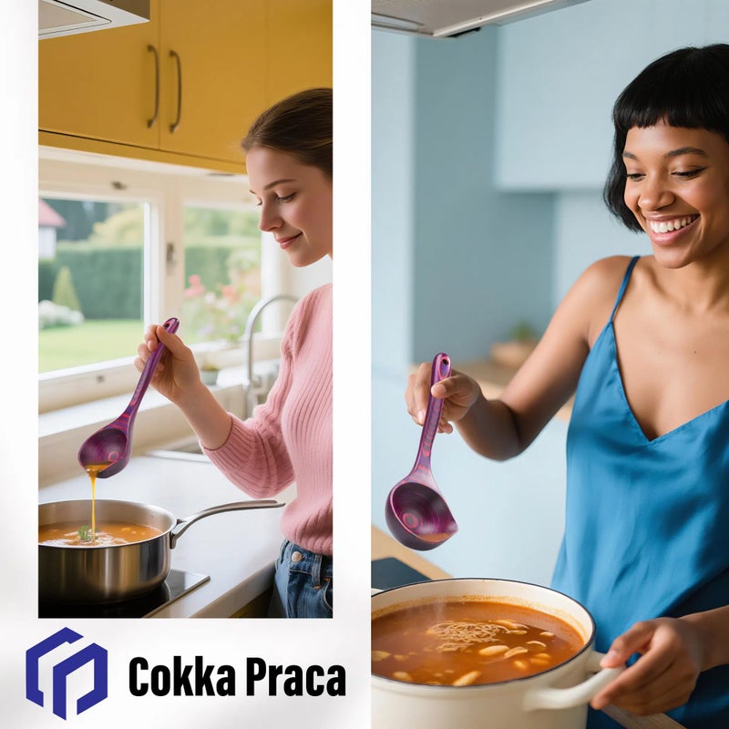 Cokka Praca Pakkawood Deep Soup Ladles with Spout | 9.6 inch Big Soup Ladle for Cooking | Wooden Spoons for Cooking | Wood Kitchen Utensil | Byzantium - Image 4