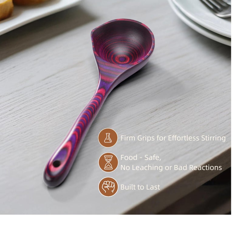 Cokka Praca Pakkawood Deep Soup Ladles with Spout | 9.6 inch Big Soup Ladle for Cooking | Wooden Spoons for Cooking | Wood Kitchen Utensil | Byzantium - Image 5