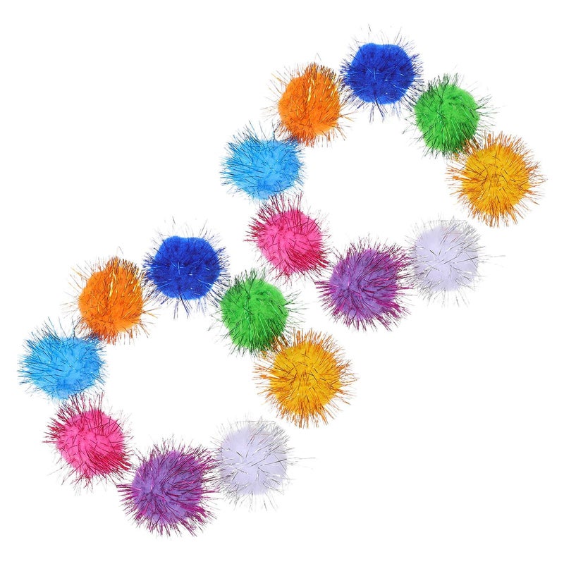 60 Pcs Sparkle Cat Pom Poms Balls Set Interactive Play Kitten Toys for Indoor Exercise Crinkle Spring Fun Noisemaking - Image 2