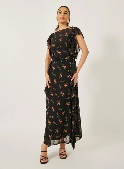Styli Styli Printed Ruffled Hem Sleeveless Sheath Maxi Dress