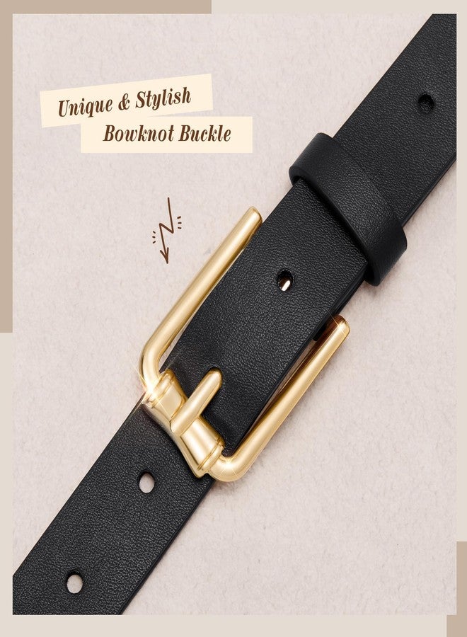 WHIPPY Casual Leather Belt for Women Skinny Waist Belt Thin Fashion Belt for Jeans Pants Dresses, Bowknot-Shaped Gold Buckle, Black, S - Image 5