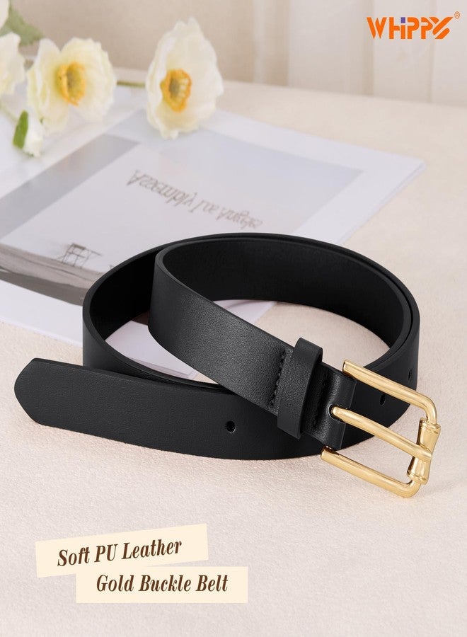 WHIPPY Casual Leather Belt for Women Skinny Waist Belt Thin Fashion Belt for Jeans Pants Dresses, Bowknot-Shaped Gold Buckle, Black, S - Image 3