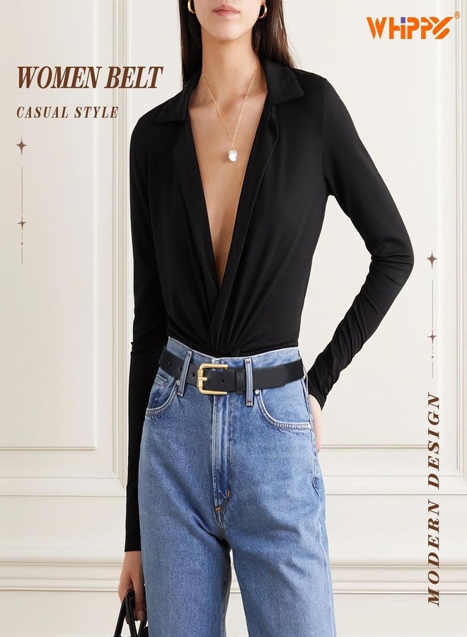 WHIPPY Casual Leather Belt for Women Skinny Waist Belt Thin Fashion Belt for Jeans Pants Dresses, Bowknot-Shaped Gold Buckle, Black, S - Image 2