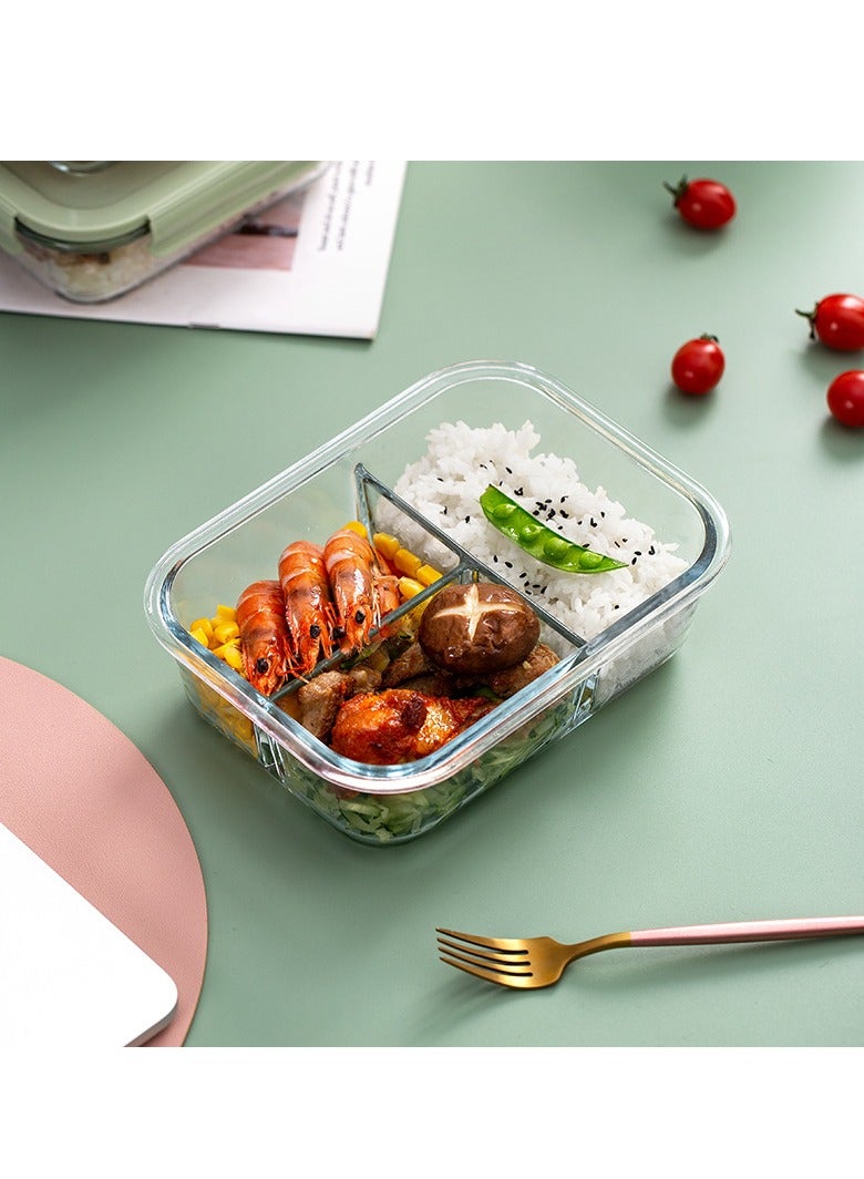 JINFANLI 2 - Piece Divided Glass Lunch Boxes - Leak - Proof, Microwave Safe for Students & Office (960ml 3 - Compartment, Sapphire Blue & Matcha Green)  - Image 2