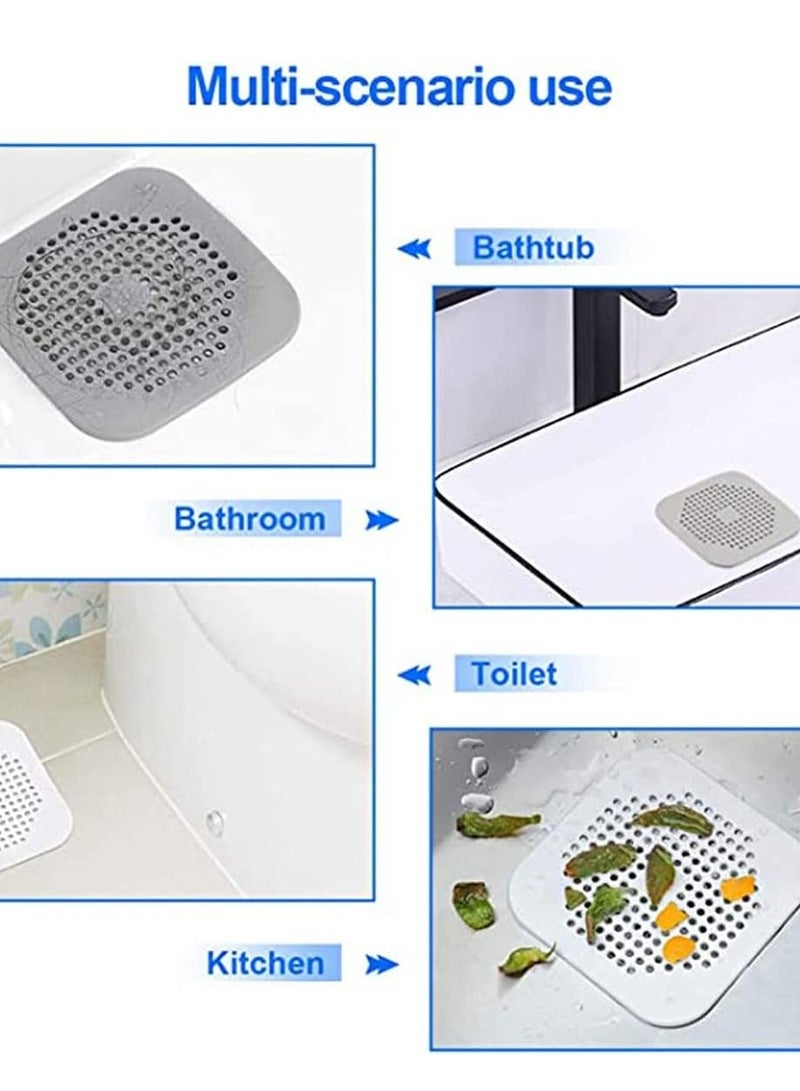 Drain Hair Catcher 2 Packs, Shower/ Bathtub Cover, Silicone for Shower, Square Stopper Tub, Kitchen, Bathroom Gray/ White - Image 2