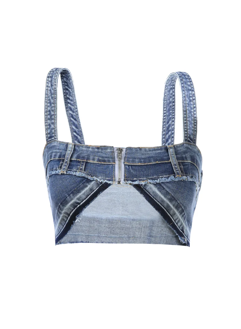 London Rag All Covered-up Denim Bralette in Blue