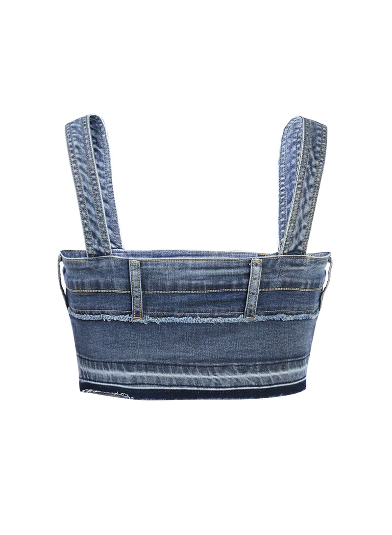 London Rag All Covered-up Denim Bralette in Blue