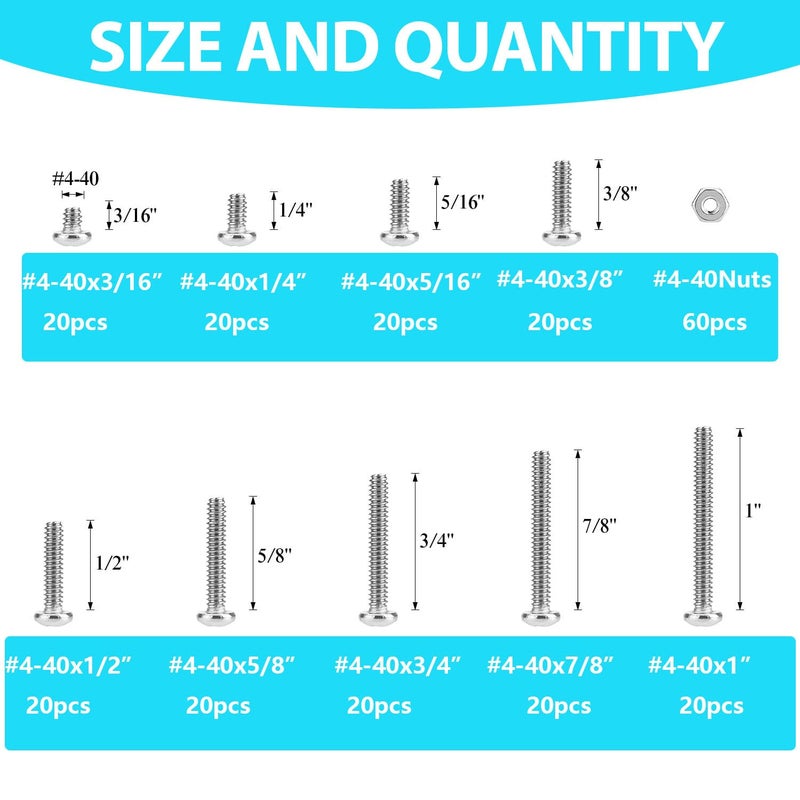SpzcdZa 240 Pieces #4-40 Phillips Pan Head Machine Screws Nuts Assortment Kit, Coarse Thread, Fully Machine Threaded, 304 Stainless Steel - Image 2
