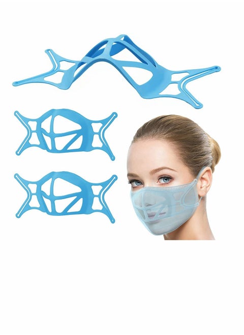 Face Mask Bracket, Upgraded 3D Bracket with Earloops, Breathe Cup Turtle Shape, Cool Insert for More Breathing Room (Blue,3PCS)
