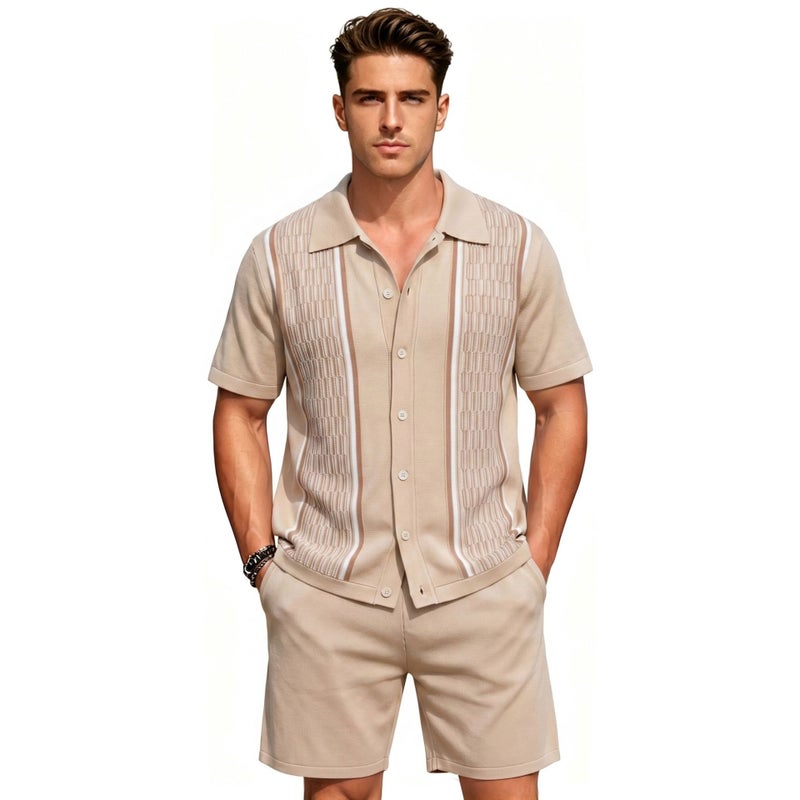 Men's Short Sleeve Jacquard Knit Co-ord Set - Image 5