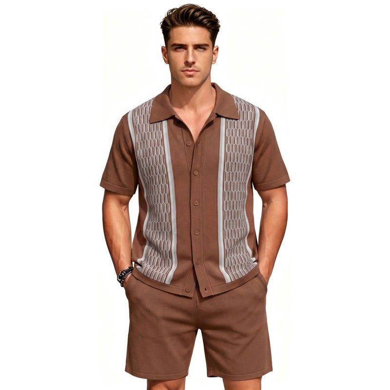 Men's Short Sleeve Jacquard Knit Co-ord Set - Image 1