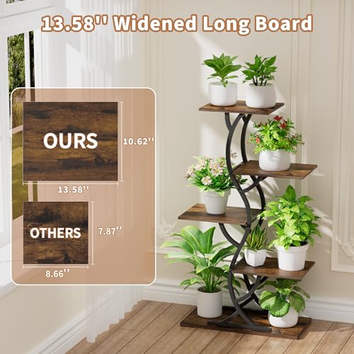 EVAWOO Plant Stand Indoor with Grow Lights - 44" Tall Corner Plant Stands for Indoor Plants, 5 Tiered Metal Plant Shelf, Curved Plant Flower Holder Dispaly Rack for Living Room, Home Patio Balcony (Black) - Image 2