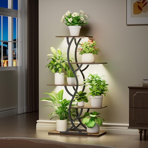 EVAWOO Plant Stand Indoor with Grow Lights - 44" Tall Corner Plant Stands for Indoor Plants, 5 Tiered Metal Plant Shelf, Curved Plant Flower Holder Dispaly Rack for Living Room, Home Patio Balcony (Black) - Image 3