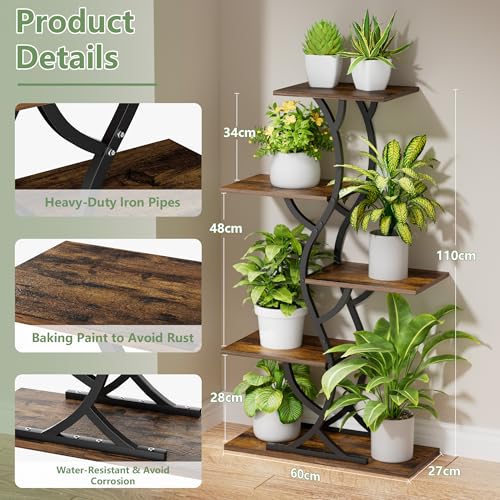 EVAWOO Plant Stand Indoor with Grow Lights - 44" Tall Corner Plant Stands for Indoor Plants, 5 Tiered Metal Plant Shelf, Curved Plant Flower Holder Dispaly Rack for Living Room, Home Patio Balcony (Black) - Image 5