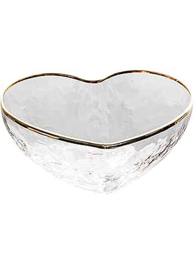 Heart Shaped Glass Salad Bowl With Gold Rim Hammered Texture Medium Size - Image 1
