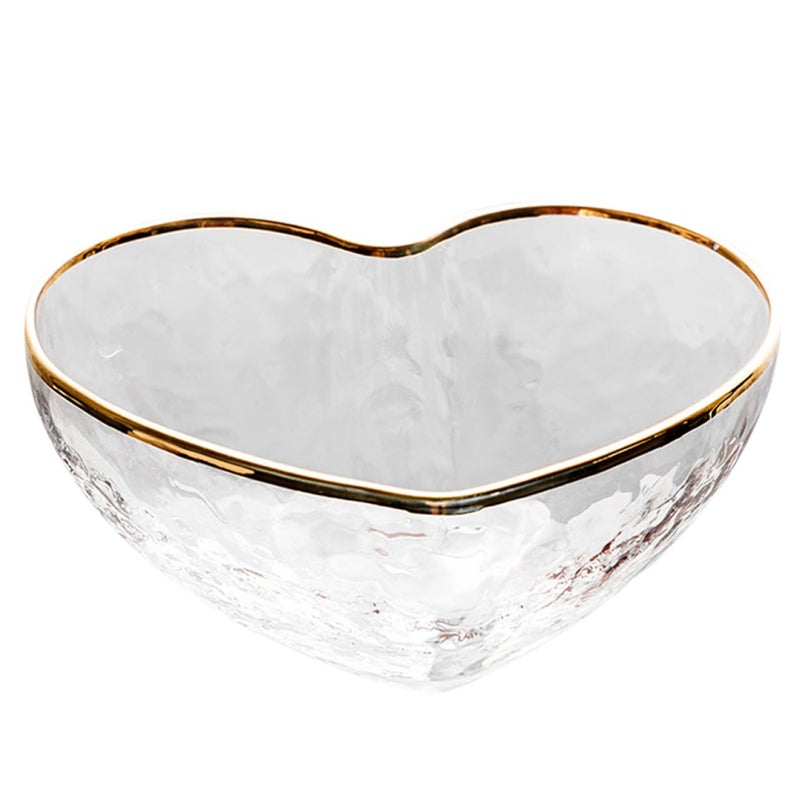 Heart Shaped Glass Salad Bowl With Gold Rim Hammered Texture Medium Size - Image 2
