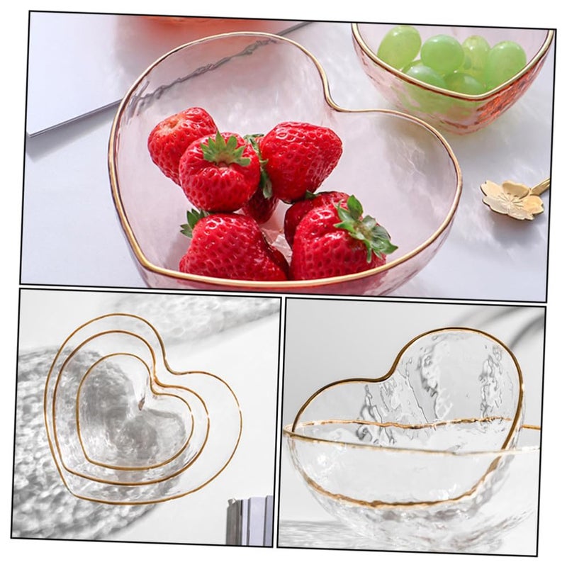 Heart Shaped Glass Salad Bowl With Gold Rim Hammered Texture Medium Size - Image 4