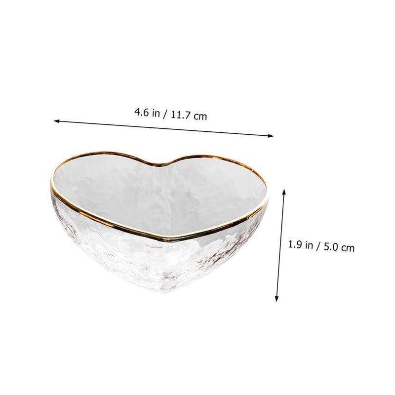 Heart Shaped Glass Salad Bowl With Gold Rim Hammered Texture Medium Size - Image 3