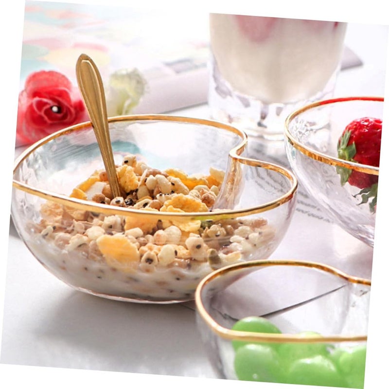 Heart Shaped Glass Salad Bowl With Gold Rim Hammered Texture Medium Size - Image 5
