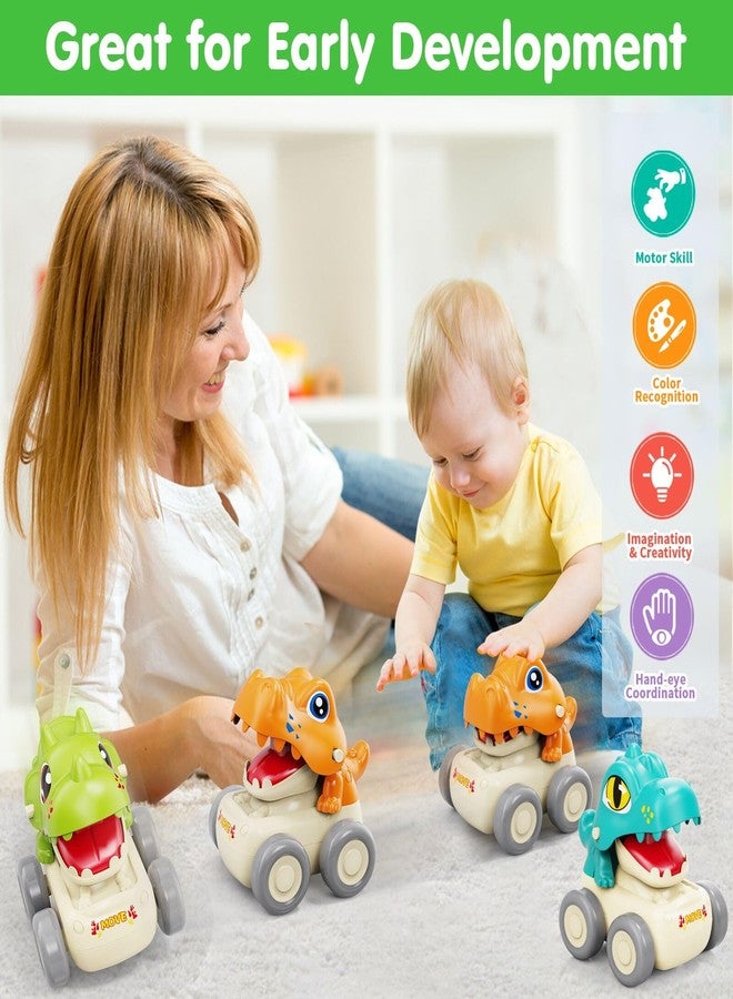 MOONTOY لعبة سيارات الديناصورات من مونتوي للأطفال، 3 قطع، اضغط وانطلق، مناسبة للأطفال من عمر سنة إلى 3 سنوات، سيارات ألعاب للأطفال، هدايا تعليمية مبكرة للأطفال الرضع من عمر 12 إلى 18 شهرًا - Image 3