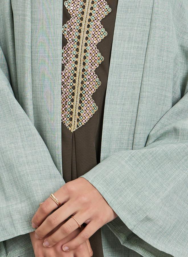 Amirah Green Open Front Abaya - Image 3